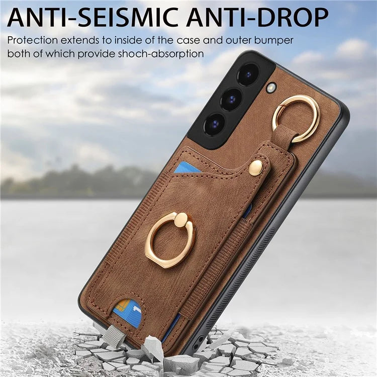 For Samsung Galaxy S22+ 5G Case with Card Holder Leather Back Cover Car Mount Compatible