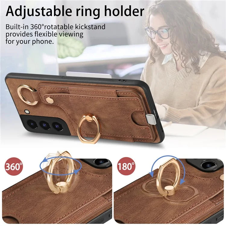 For Samsung Galaxy S22+ 5G Case with Card Holder Leather Back Cover Car Mount Compatible