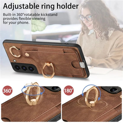 For Samsung Galaxy S22+ 5G Case with Card Holder Leather Back Cover Car Mount Compatible