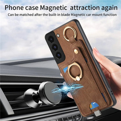 For Samsung Galaxy S22+ 5G Case with Card Holder Leather Back Cover Car Mount Compatible