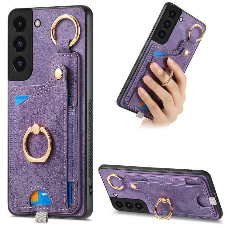For Samsung Galaxy S22+ 5G Case with Card Holder Leather Back Cover Car Mount Compatible