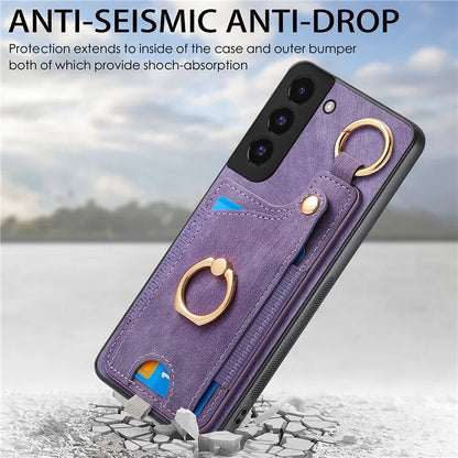 For Samsung Galaxy S22+ 5G Case with Card Holder Leather Back Cover Car Mount Compatible