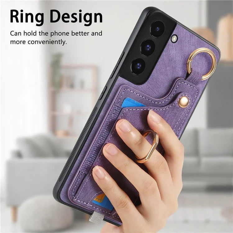 For Samsung Galaxy S22+ 5G Case with Card Holder Leather Back Cover Car Mount Compatible