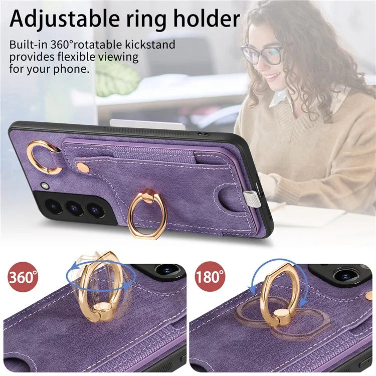 For Samsung Galaxy S22+ 5G Case with Card Holder Leather Back Cover Car Mount Compatible