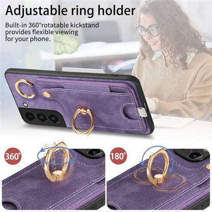 For Samsung Galaxy S22+ 5G Case with Card Holder Leather Back Cover Car Mount Compatible