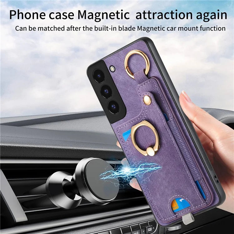 For Samsung Galaxy S22+ 5G Case with Card Holder Leather Back Cover Car Mount Compatible
