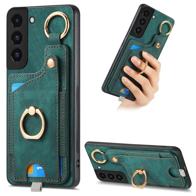 For Samsung Galaxy S22+ 5G Case with Card Holder Leather Back Cover Car Mount Compatible