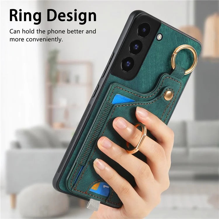 For Samsung Galaxy S22+ 5G Case with Card Holder Leather Back Cover Car Mount Compatible