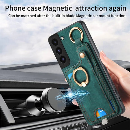 For Samsung Galaxy S22+ 5G Case with Card Holder Leather Back Cover Car Mount Compatible