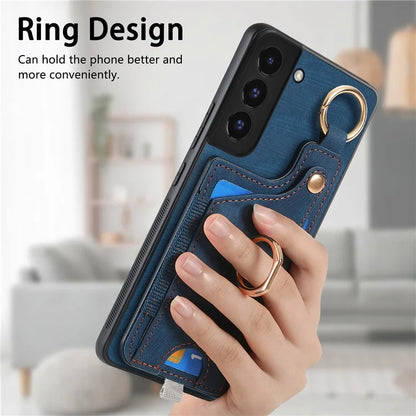 For Samsung Galaxy S22+ 5G Case with Card Holder Leather Back Cover Car Mount Compatible