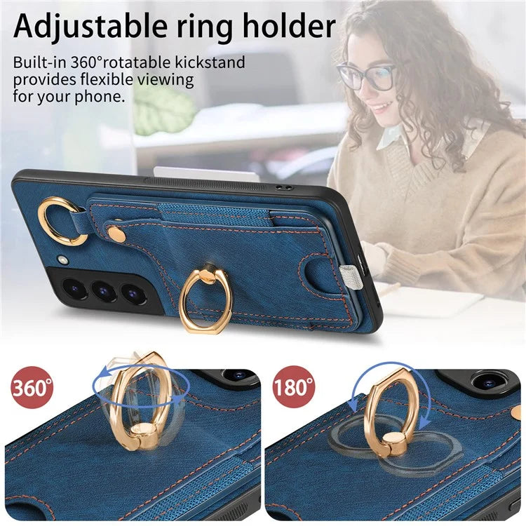 For Samsung Galaxy S22+ 5G Case with Card Holder Leather Back Cover Car Mount Compatible
