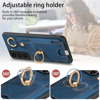 For Samsung Galaxy S22+ 5G Case with Card Holder Leather Back Cover Car Mount Compatible