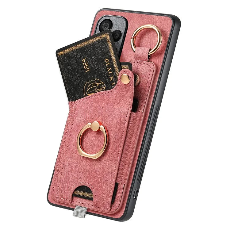 For Samsung Galaxy S21 FE 5G Ring Kickstand Case with Card Slot Leather TPU Back Cover