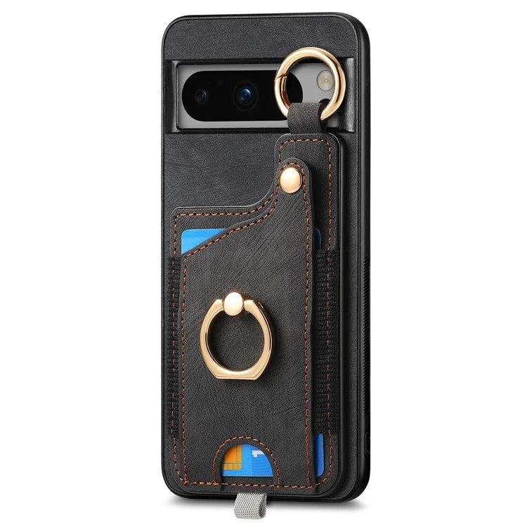 For Google Pixel 8 Pro Case Shockproof Leather Phone Back Cover, Ring Holder Card Bag