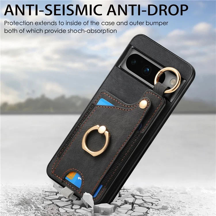 For Google Pixel 8 Pro Case Shockproof Leather Phone Back Cover, Ring Holder Card Bag