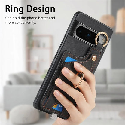 For Google Pixel 8 Pro Case Shockproof Leather Phone Back Cover, Ring Holder Card Bag