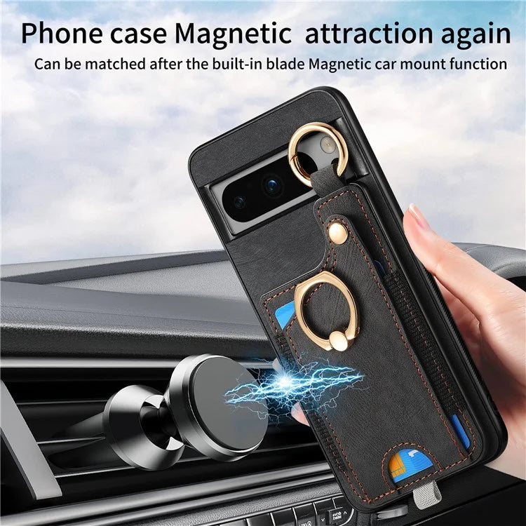 For Google Pixel 8 Pro Case Shockproof Leather Phone Back Cover, Ring Holder Card Bag