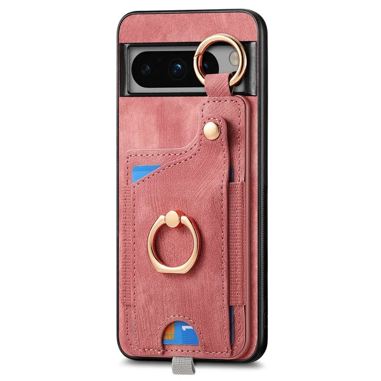 For Google Pixel 8 Pro Case Shockproof Leather Phone Back Cover, Ring Holder Card Bag
