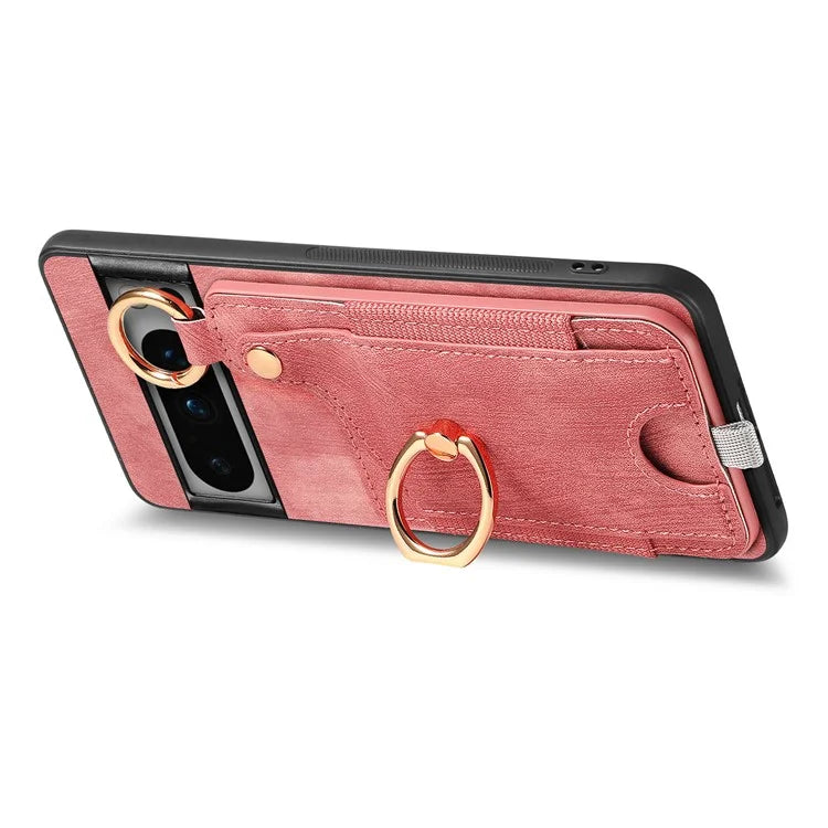 For Google Pixel 8 Pro Case Shockproof Leather Phone Back Cover, Ring Holder Card Bag