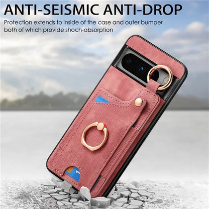 For Google Pixel 8 Pro Case Shockproof Leather Phone Back Cover, Ring Holder Card Bag