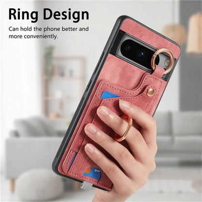 For Google Pixel 8 Pro Case Shockproof Leather Phone Back Cover, Ring Holder Card Bag
