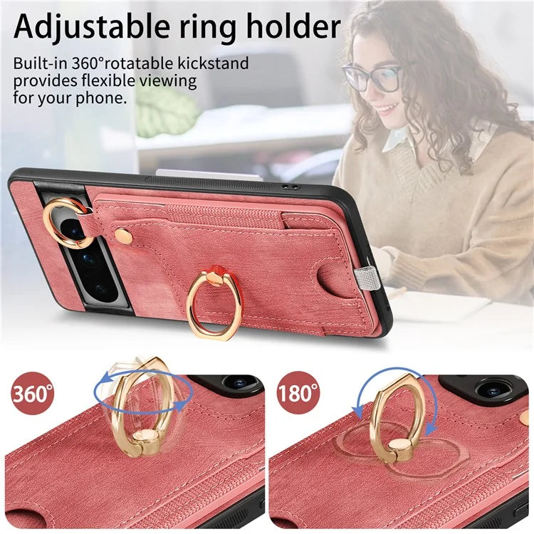 For Google Pixel 8 Pro Case Shockproof Leather Phone Back Cover, Ring Holder Card Bag