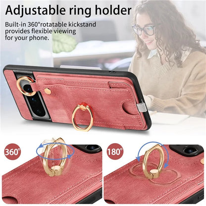 For Google Pixel 8 Pro Case Shockproof Leather Phone Back Cover, Ring Holder Card Bag