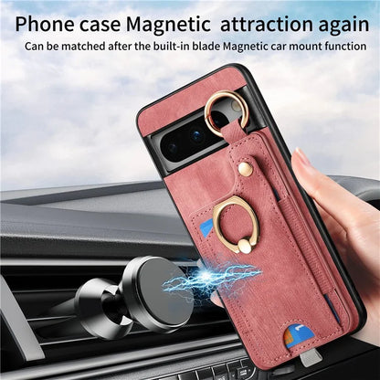 For Google Pixel 8 Pro Case Shockproof Leather Phone Back Cover, Ring Holder Card Bag