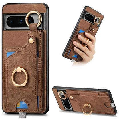 For Google Pixel 8 Pro Case Shockproof Leather Phone Back Cover, Ring Holder Card Bag