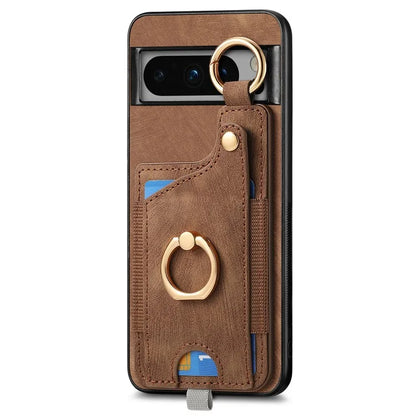 For Google Pixel 8 Pro Case Shockproof Leather Phone Back Cover, Ring Holder Card Bag