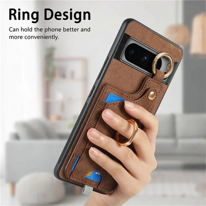 For Google Pixel 8 Pro Case Shockproof Leather Phone Back Cover, Ring Holder Card Bag