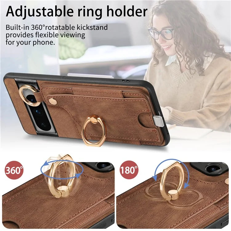 For Google Pixel 8 Pro Case Shockproof Leather Phone Back Cover, Ring Holder Card Bag