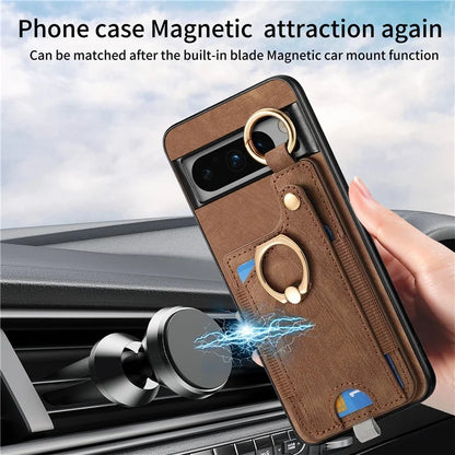 For Google Pixel 8 Pro Case Shockproof Leather Phone Back Cover, Ring Holder Card Bag