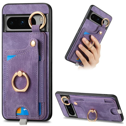 For Google Pixel 8 Pro Case Shockproof Leather Phone Back Cover, Ring Holder Card Bag