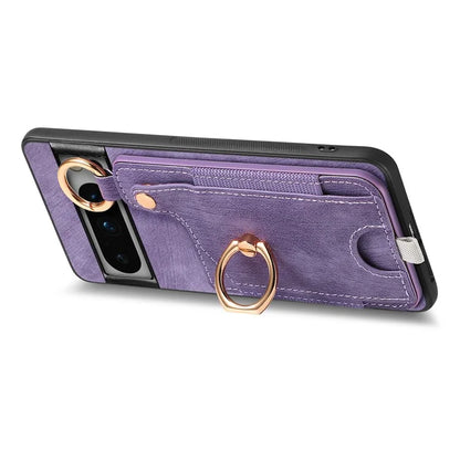 For Google Pixel 8 Pro Case Shockproof Leather Phone Back Cover, Ring Holder Card Bag