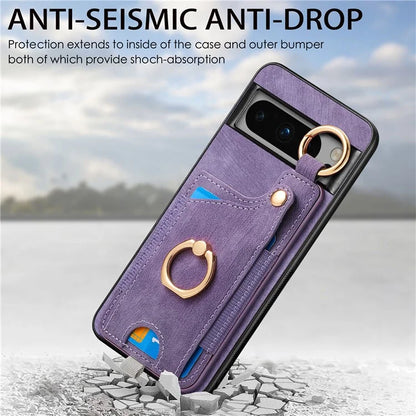 For Google Pixel 8 Pro Case Shockproof Leather Phone Back Cover, Ring Holder Card Bag