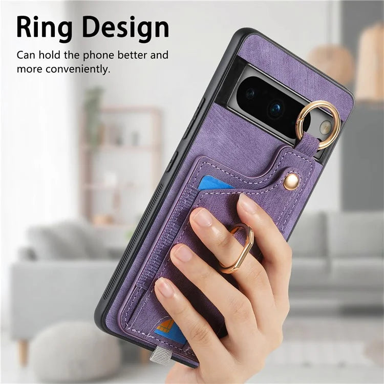 For Google Pixel 8 Pro Case Shockproof Leather Phone Back Cover, Ring Holder Card Bag