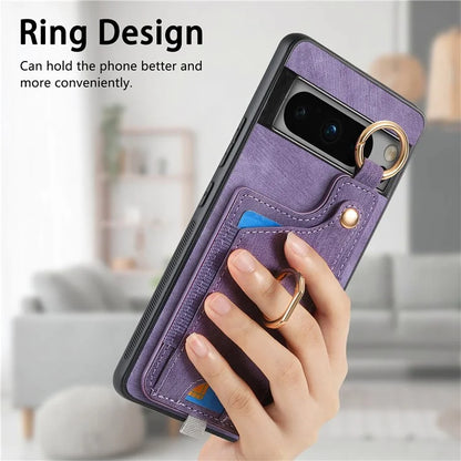 For Google Pixel 8 Pro Case Shockproof Leather Phone Back Cover, Ring Holder Card Bag