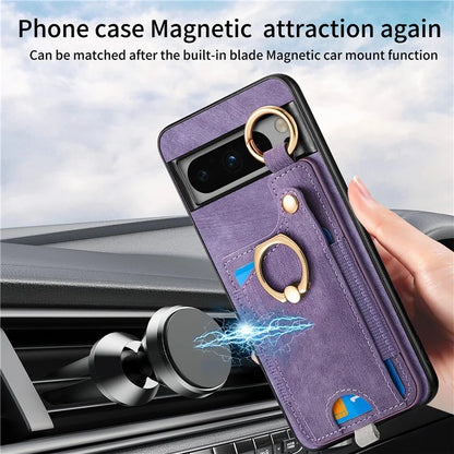 For Google Pixel 8 Pro Case Shockproof Leather Phone Back Cover, Ring Holder Card Bag