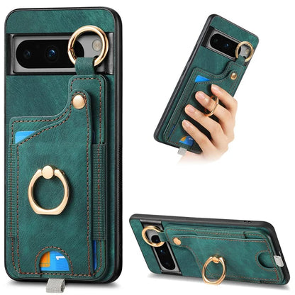 For Google Pixel 8 Pro Case Shockproof Leather Phone Back Cover, Ring Holder Card Bag