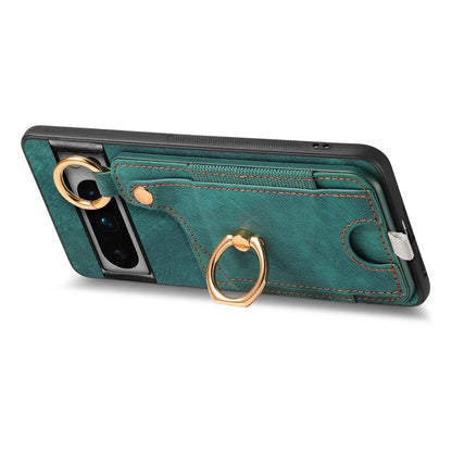 For Google Pixel 8 Pro Case Shockproof Leather Phone Back Cover, Ring Holder Card Bag