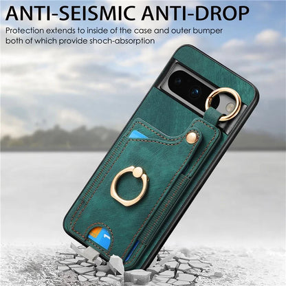 For Google Pixel 8 Pro Case Shockproof Leather Phone Back Cover, Ring Holder Card Bag