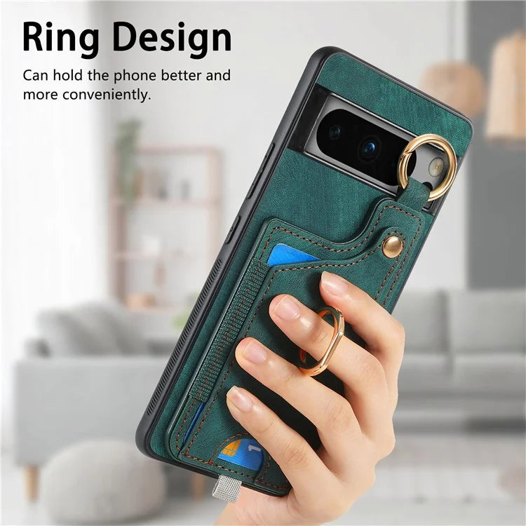 For Google Pixel 8 Pro Case Shockproof Leather Phone Back Cover, Ring Holder Card Bag