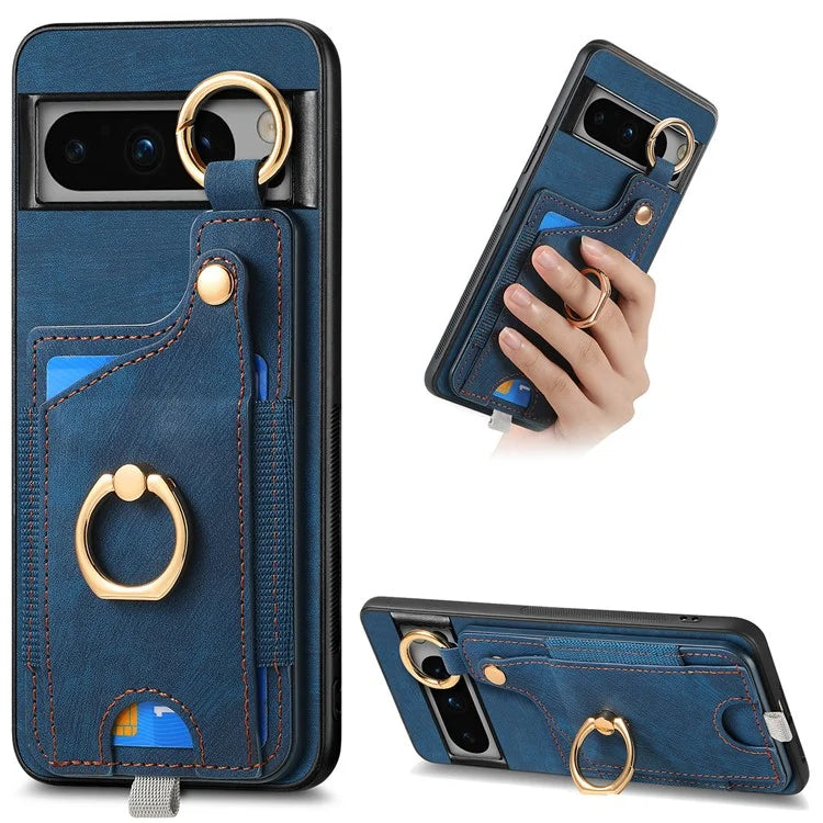 For Google Pixel 8 Pro Case Shockproof Leather Phone Back Cover, Ring Holder Card Bag