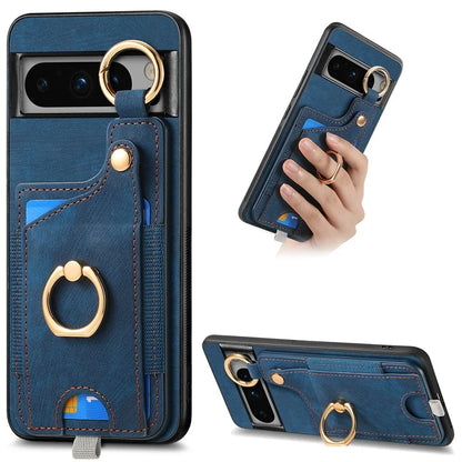For Google Pixel 8 Pro Case Shockproof Leather Phone Back Cover, Ring Holder Card Bag