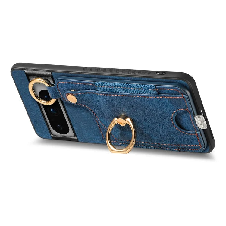 For Google Pixel 8 Pro Case Shockproof Leather Phone Back Cover, Ring Holder Card Bag