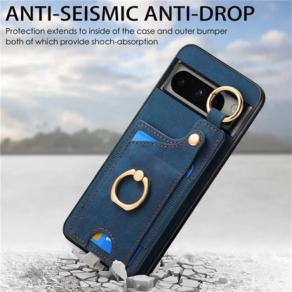 For Google Pixel 8 Pro Case Shockproof Leather Phone Back Cover, Ring Holder Card Bag