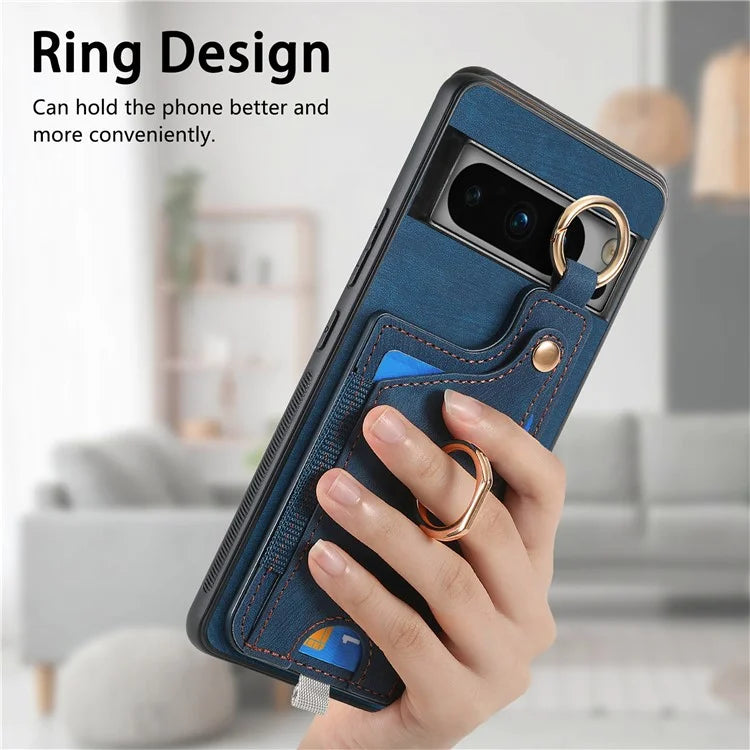 For Google Pixel 8 Pro Case Shockproof Leather Phone Back Cover, Ring Holder Card Bag