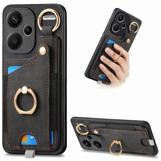 For Xiaomi Redmi Note 13 Pro+ 5G Case with Card Holder Retro Leather Back Cover Ring Kickstand