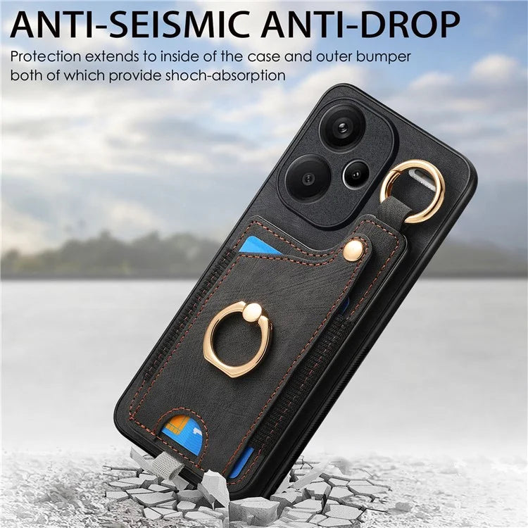 For Xiaomi Redmi Note 13 Pro+ 5G Case with Card Holder Retro Leather Back Cover Ring Kickstand